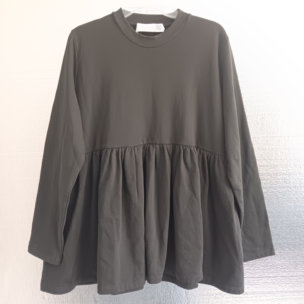 DOUUOD Sweatshirt Womens L Black New Peplum Mock Neck Bio Fleece DD02 NOCE02/999